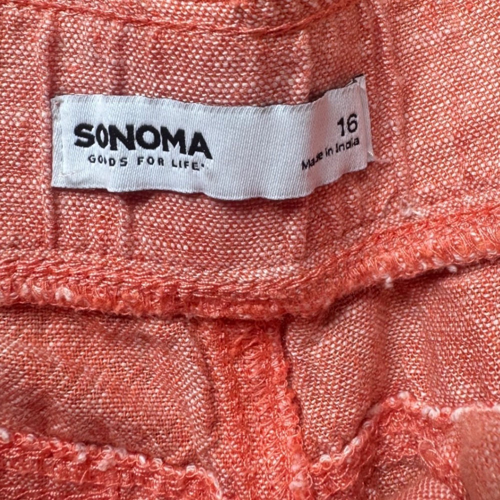 Sonoma Cargo Pants Womens 16 Coral Pink Excellent Linen Blend Utility Tapered - Picture 4 of 6